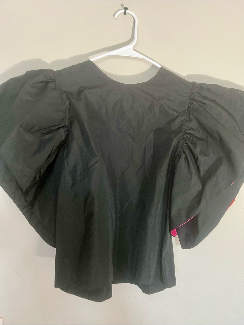 Zara Black Puff Sleeve Top with Pink Trim
